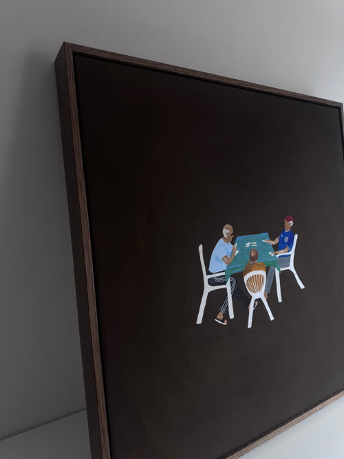 “Scopa Table” stretched canvas, framed in Tassie Oak