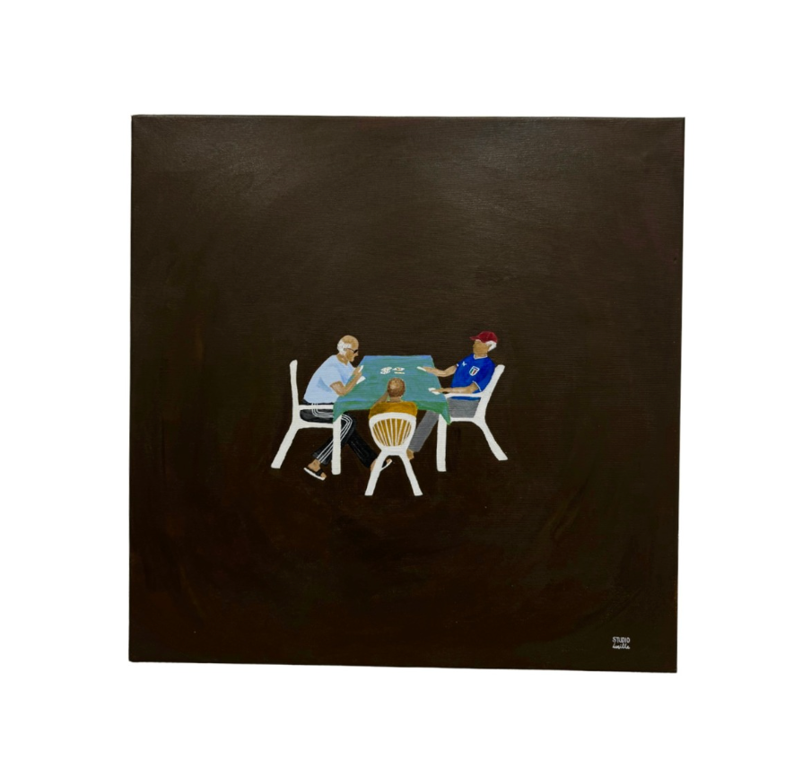 “Scopa Table” stretched canvas, framed in Tassie Oak